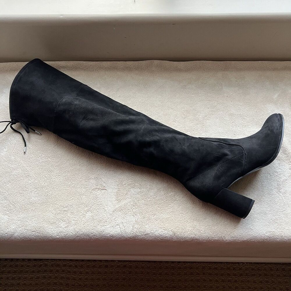 NEW Marc Fisher Pretta Black Faux Suede Block Heel Over The Knee Boots Women 9.5